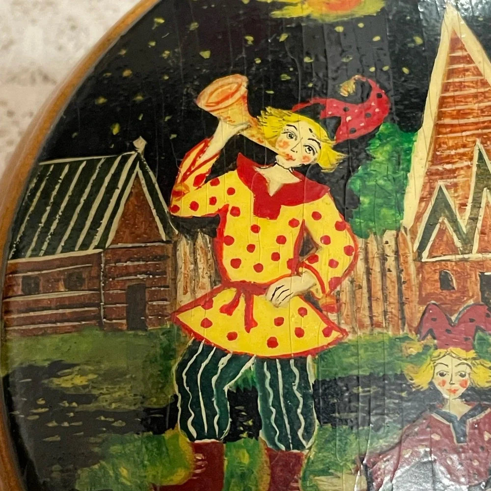 Vintage Russian Wooden Turned Painted Box